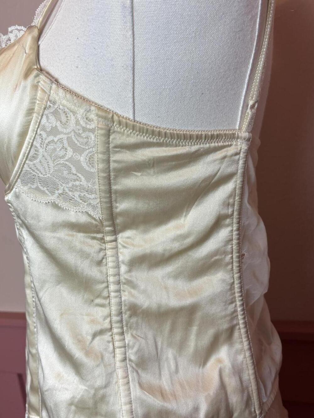 Natori vintage vanity lace silk bustier corset 36b butter yellow fairy victorian - Picture 4 of 8